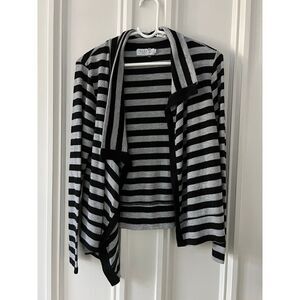 Velvet by Graham and Spencer gray and black striped cardigan sweater S